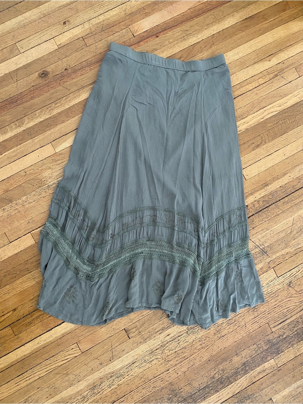 Women's Olive Green Boho Maxi Skirt